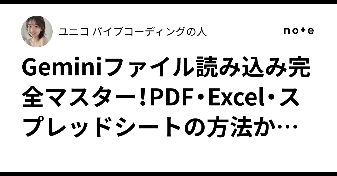Geminiファイル読み込み完全マスター！PDF・Excel・スプレッドシートの方法からファイル形式・制限・解説まで、データ分析と業務効率化を実現するアップロード・要約・API活用・エラー対処の実践ガイ｜ユニコ🦄  バイブコーディングの人