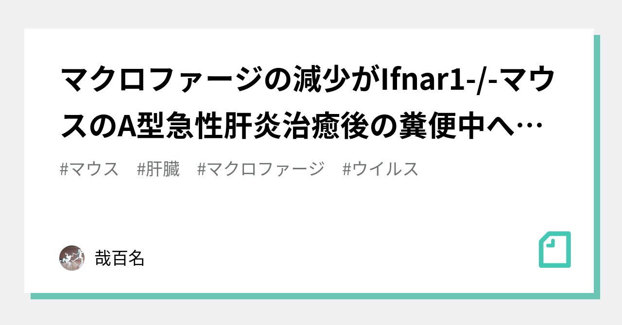 マクロファージの減少がIfnar1-/-マウスのA型急性肝炎治癒後の糞便中へのウイルス排出を再開させる｜哉百名｜note