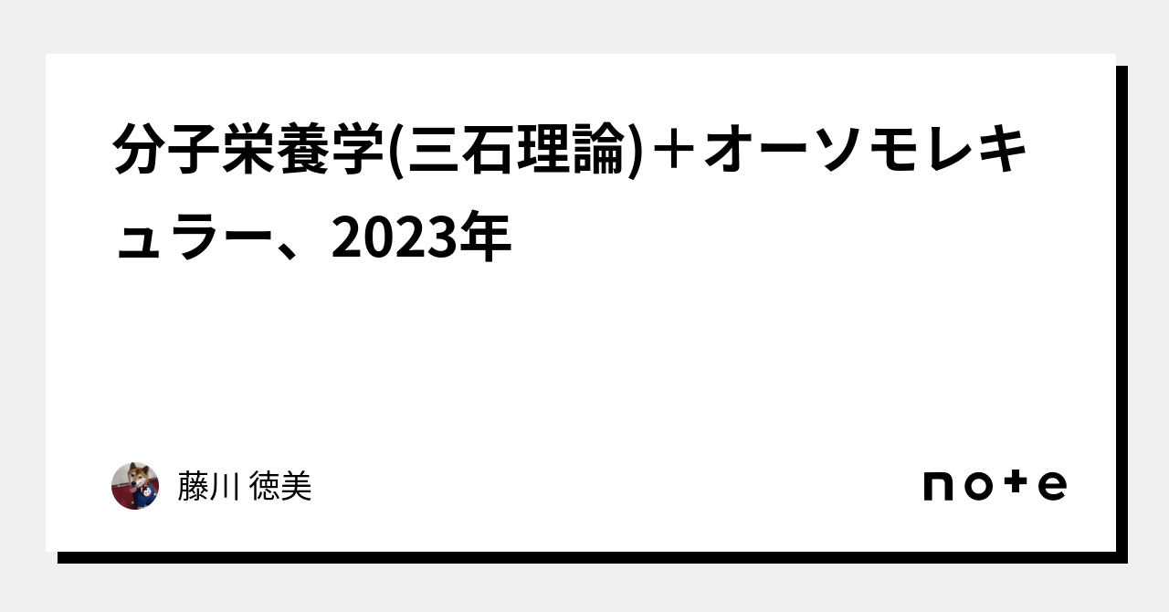 分子栄養学(三石理論)＋オーソモレキュラー、2023年｜藤川 徳美