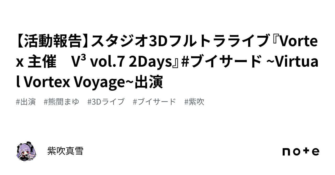【活動報告】スタジオ3Dフルトラライブ『Vortex 主催 V³ vol.7 2Days』#ブイサード ~Virtual Vortex ...