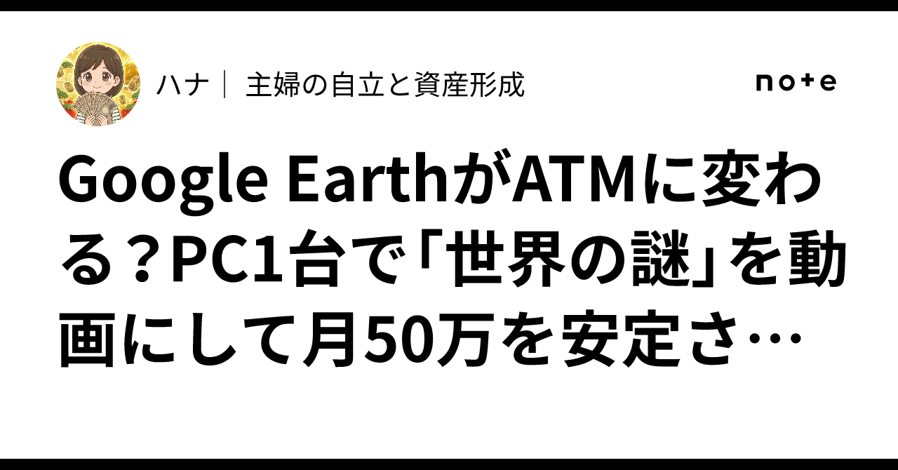 Google EarthがATMに変わる？PC1台で「世界の謎」を動画にして月50万を安定させる秘密の錬金術｜ハナ｜ 主婦の自立と資産形成