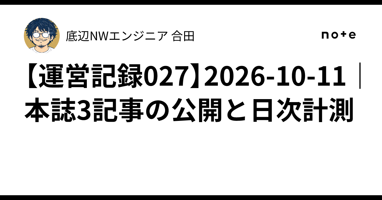 [Operation Record 027] 2026-10-11 | Publication of 3 articles in this ...