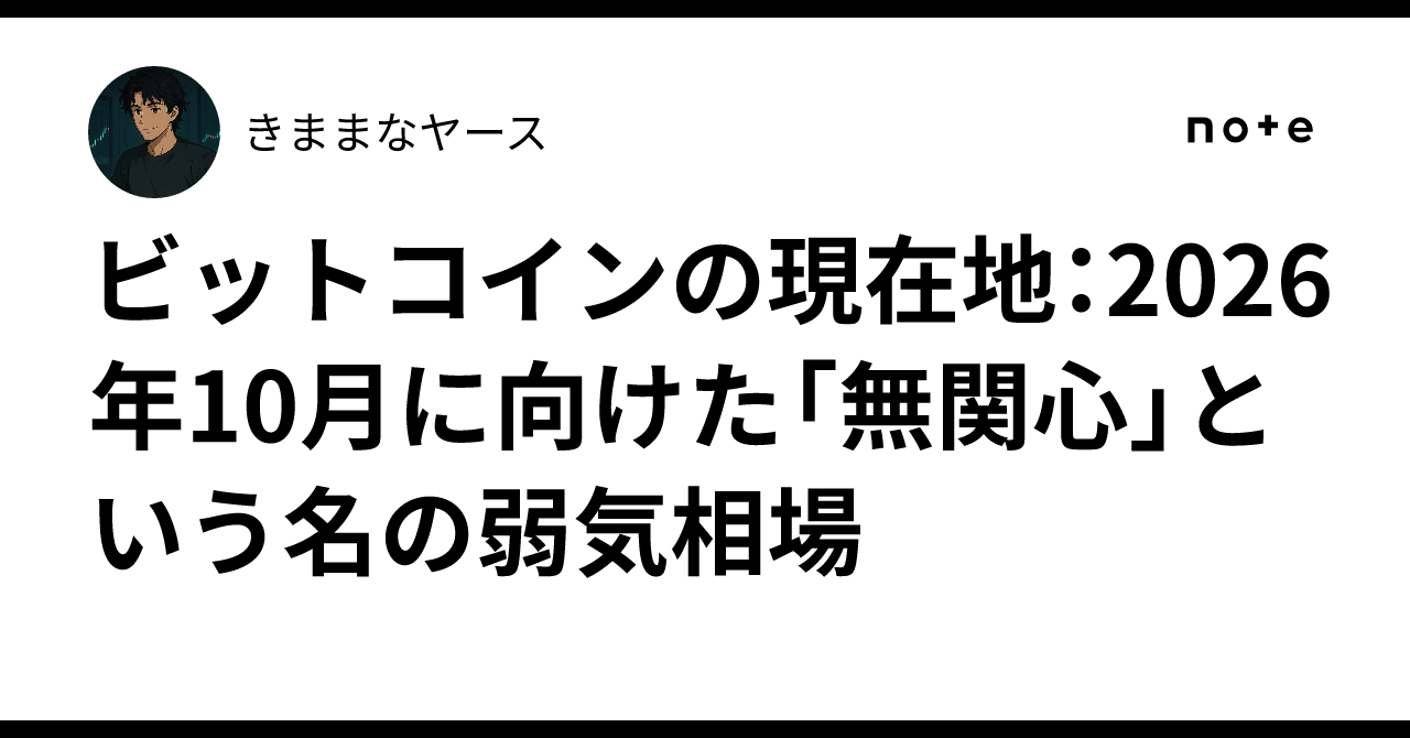 📉 ビットコインの現在地：2026年10月に向けた「無関心」という名の弱気相場｜きままなヤース