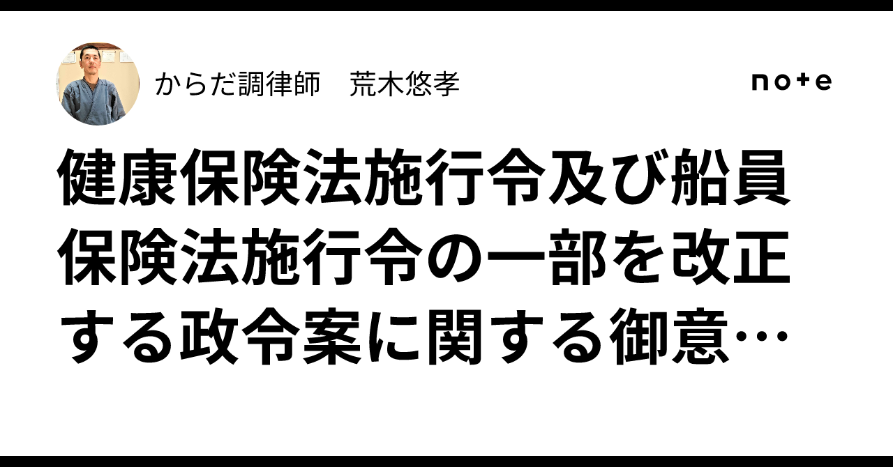 健康保険法施行令及び船員保険法施行令の一部を改正する政令案に関する御意見の募集|からだ調律師 荒木悠孝
