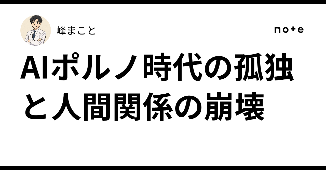 AIポルノ時代の孤独と人間関係の崩壊｜峰まこと