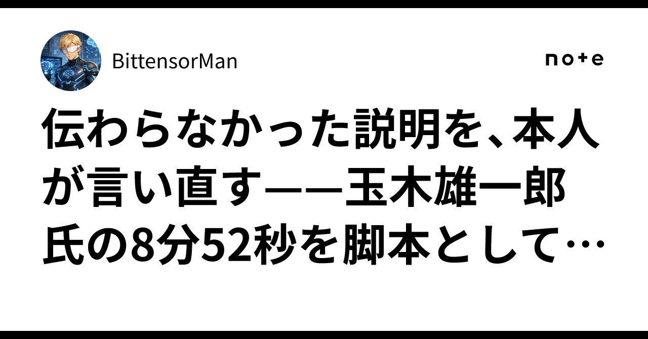 伝わらなかった説明を、本人が言い直す——玉木雄一郎氏の8分52秒を脚本として読む｜BittensorMan