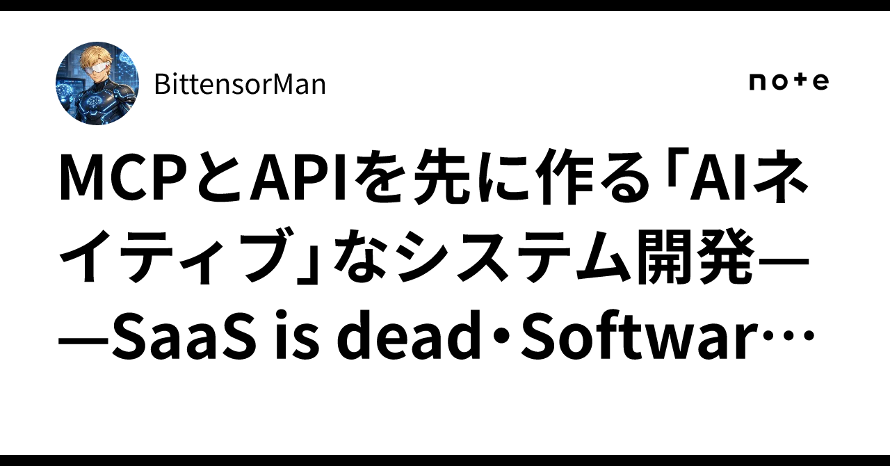 MCPとAPIを先に作る「AIネイティブ」なシステム開発——SaaS is dead・Software 3.0・AXを整理して、防災AIチャットを作った｜BittensorMan