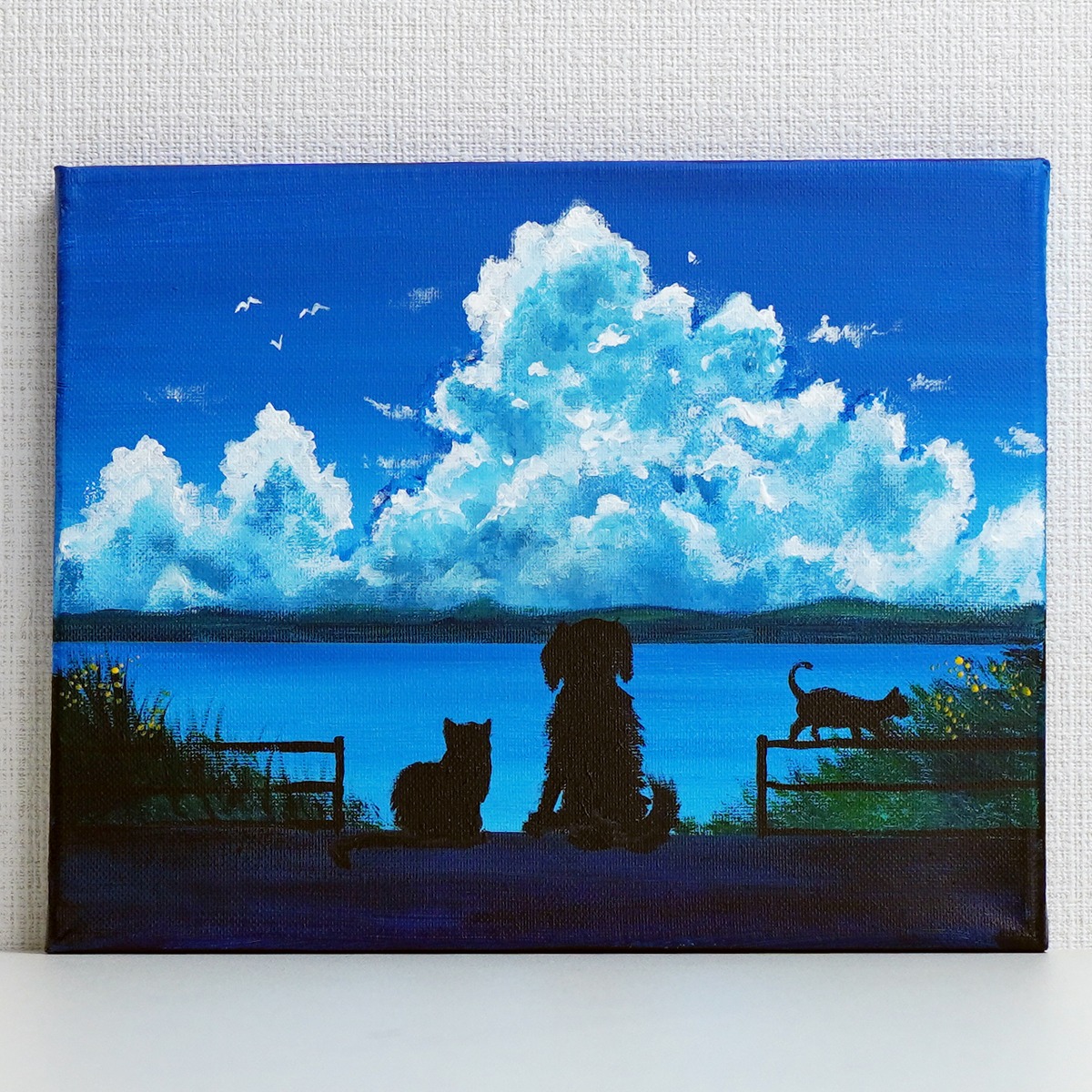 アクリル絵画 風景画 皆んなと一緒の楽しい夏♡ アクリル絵の具で「海が見える夏の風景」を描いてみた｜junya_art