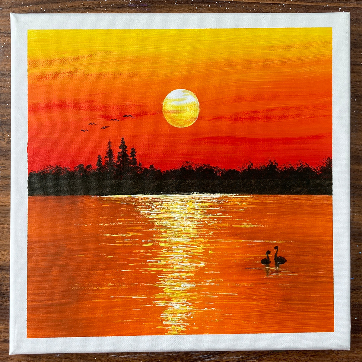 アクリル絵の具で「湖に沈む夕日の風景」を簡単に描く方法｜junya_art