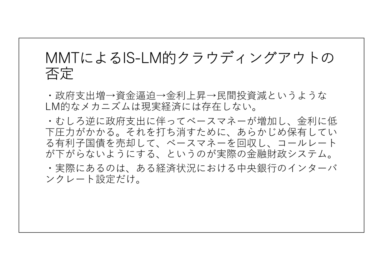 弁明14 MMTによるIS-LM的クラウディングアウトの否定