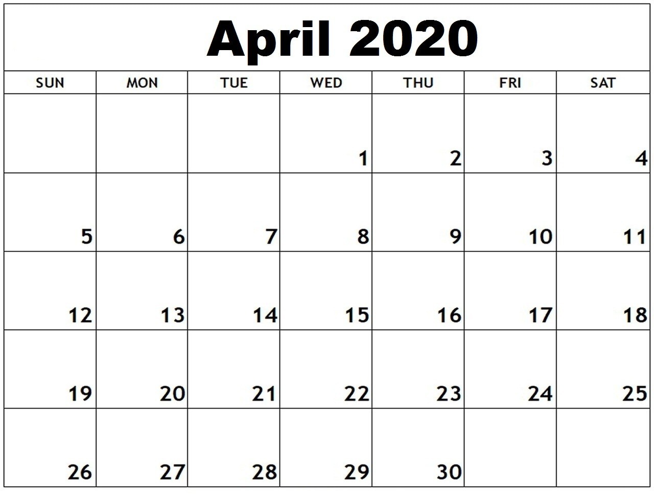 Blank April 2020 Calendar｜printablecalendars｜note