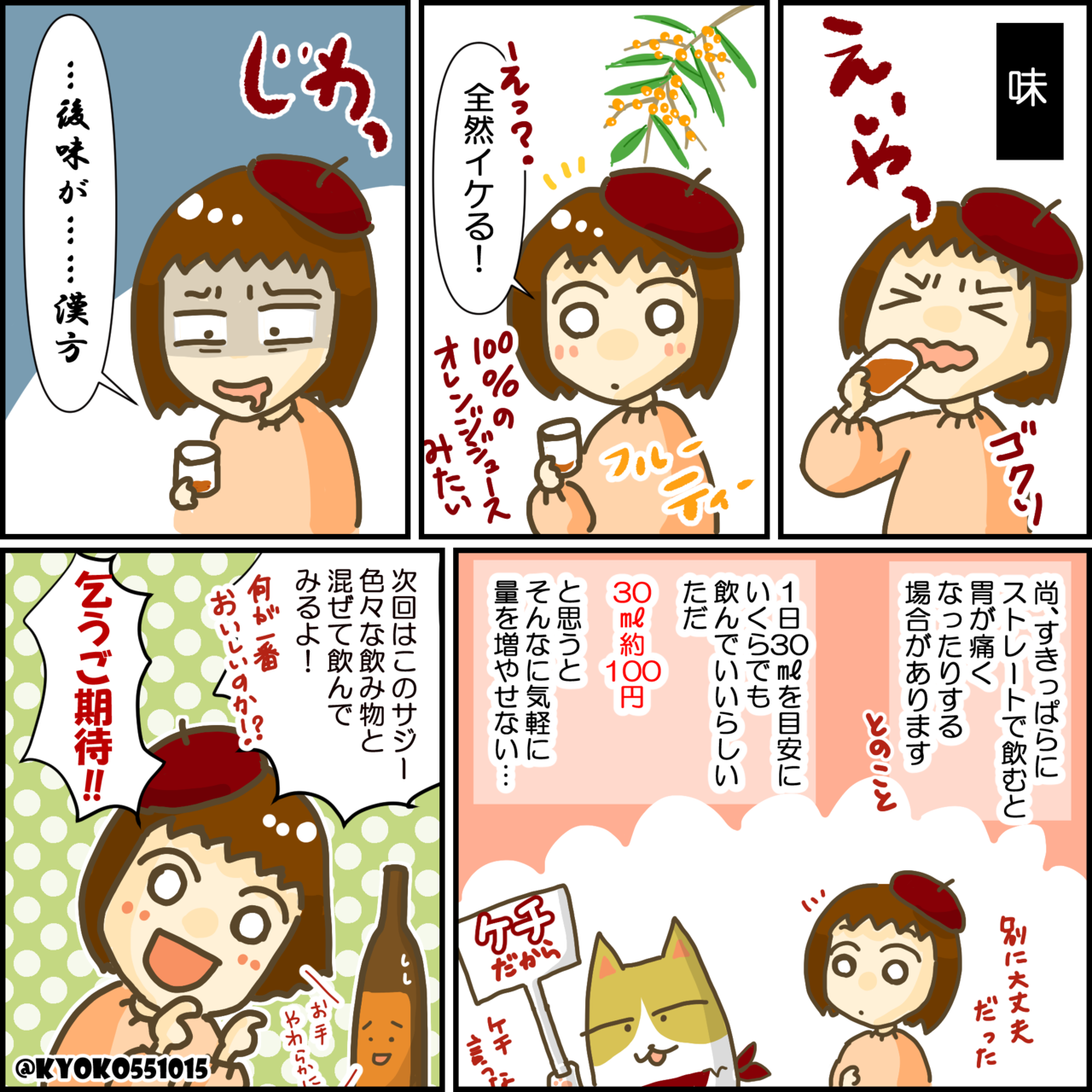 豊潤サジー飲んでみた 我が家にサジーがやってきた さて そのお味は きょこは続けられるのか きょこ 漫画家 Apdだけど楽しく生きてます 仮 2021年刊行予定 Note