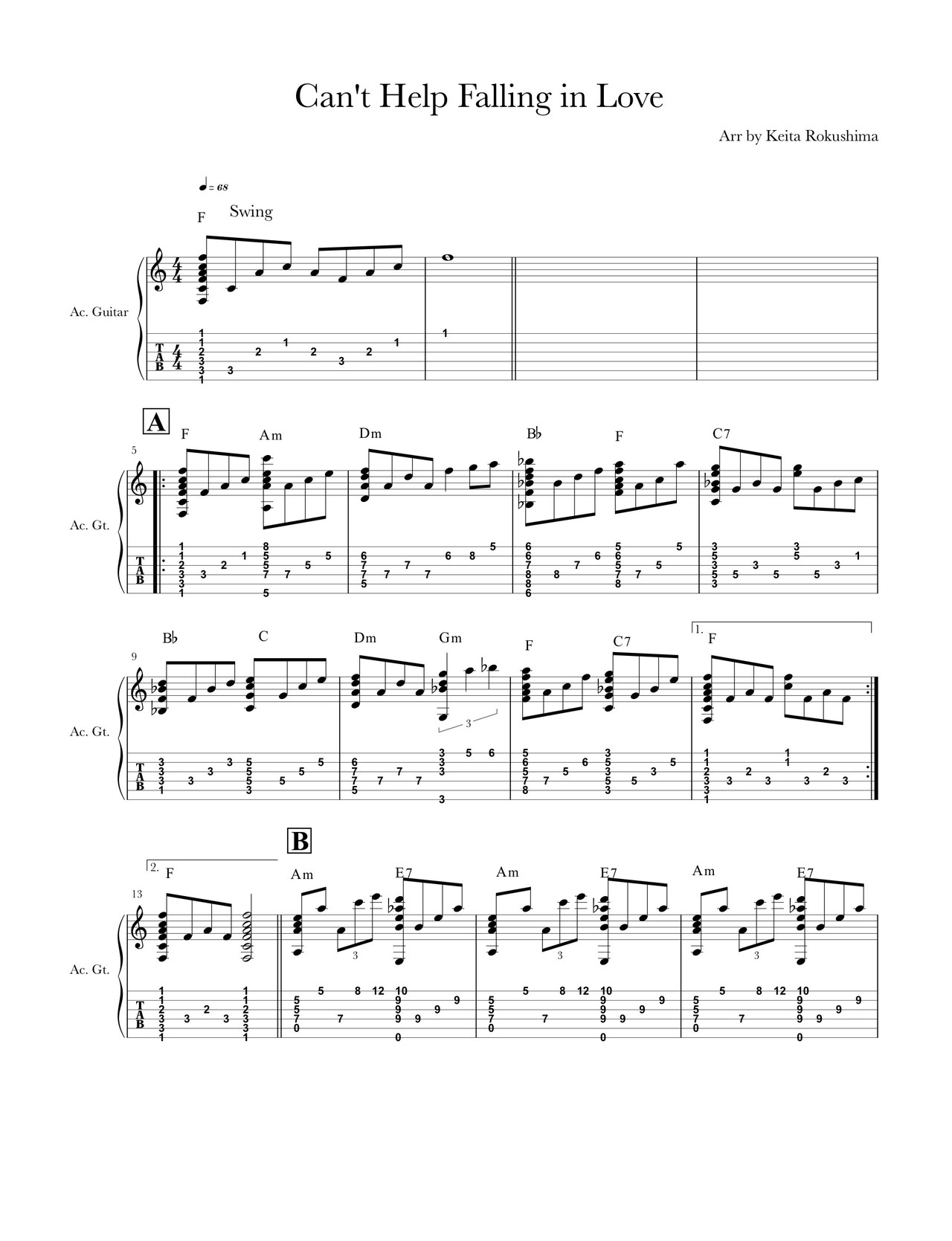 Can't Help Falling In Love ukulele chords from Maybe