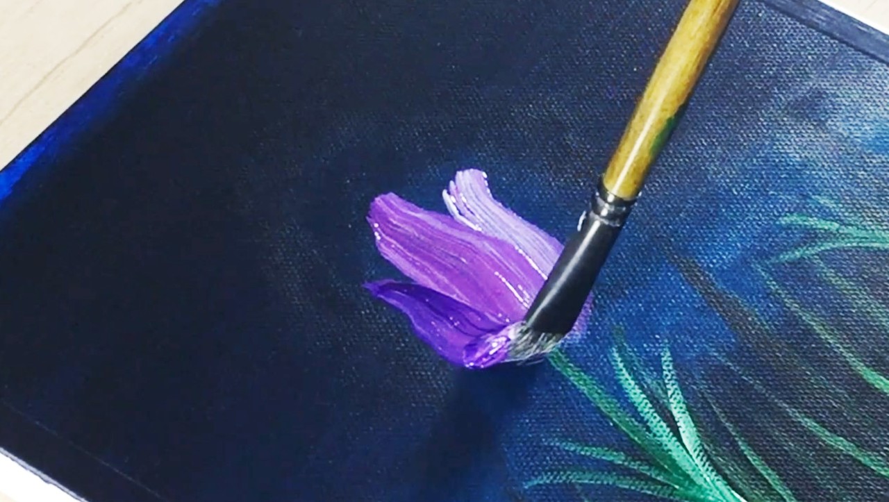 アクリル絵の具を使用した 夜に咲く美しい花 の描き方 Junya Art Note