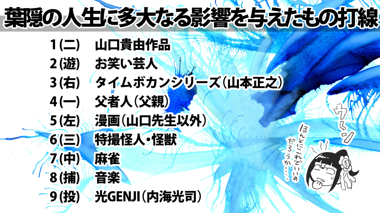 葉隠 自分の人生に多大なる影響を及ぼしたもので打線組んだ 1番打者 山口貴由作品 Mt基地 Note