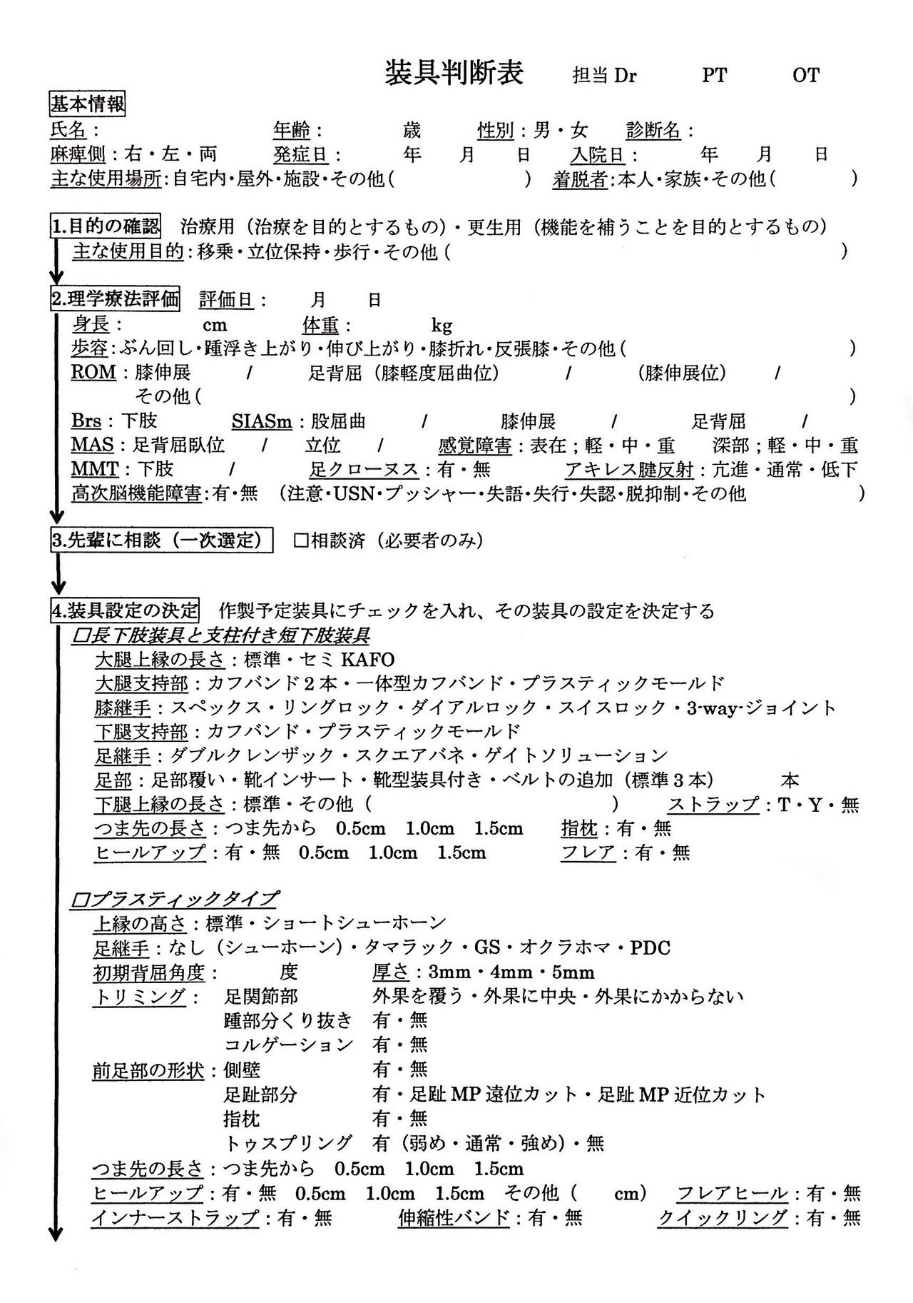 装具選択のための評価項目 サンダー 謙虚 バード Note