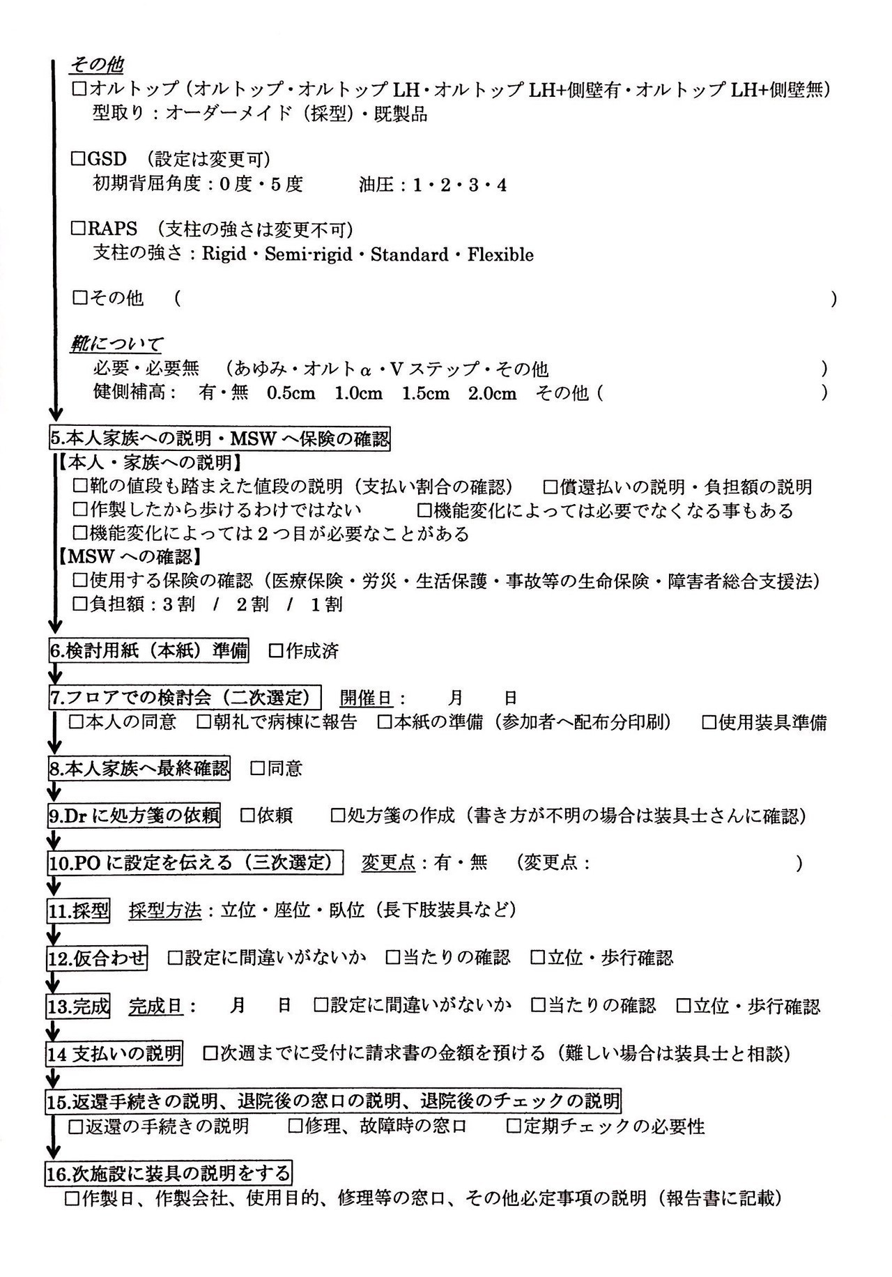 装具選択のための評価項目 サンダー 謙虚 バード Note