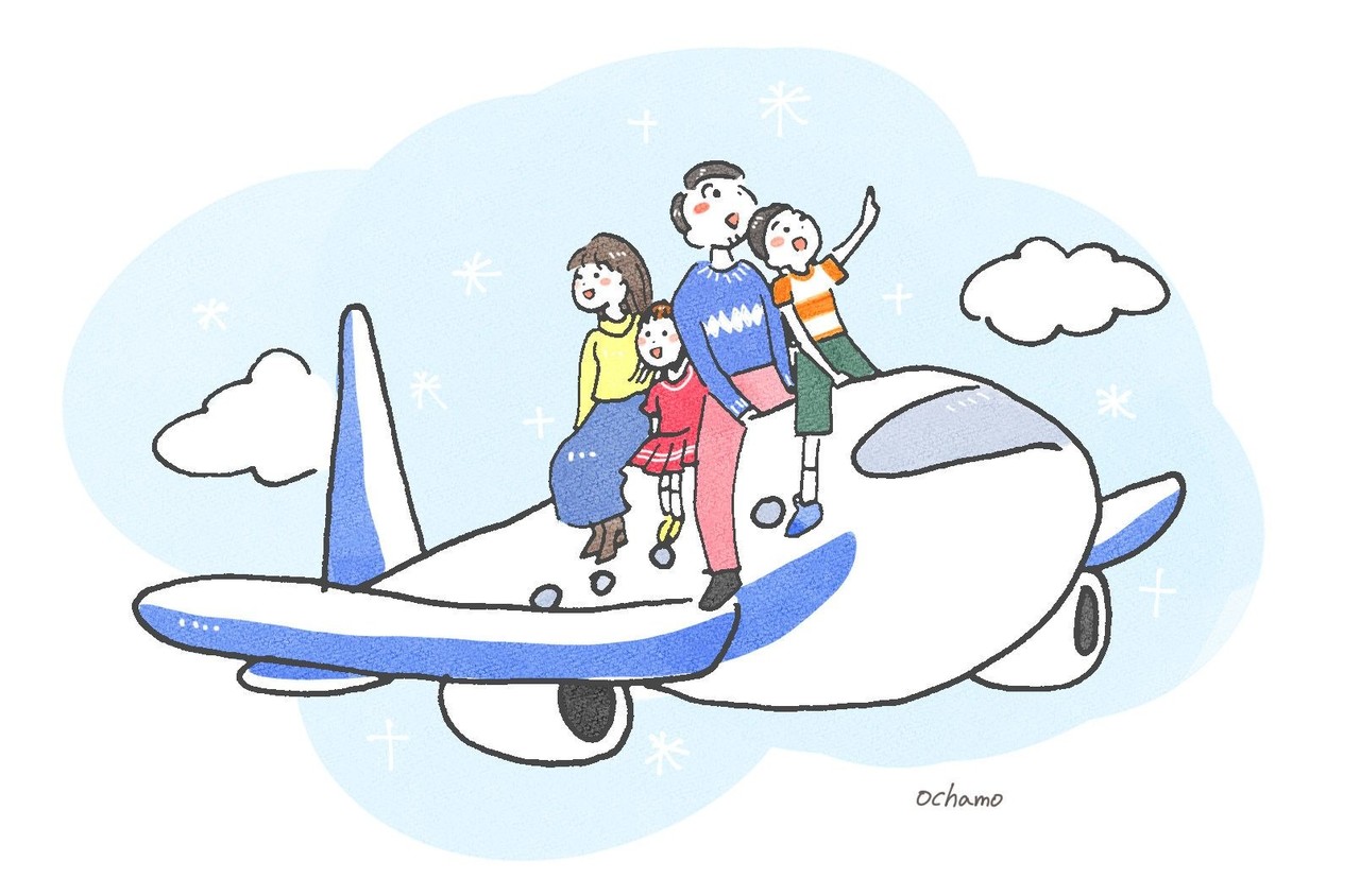 飛行機で家族旅行のイラスト おちゃも イラストレーターハンドメイド作家 Note