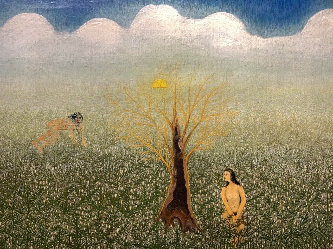 【ヴィンテージ絵画】東欧 ナイーブアート風『野原での休息』 素朴なマティヤに会いにいく👀✨ クロアチア・ナイーブ・アートの名作