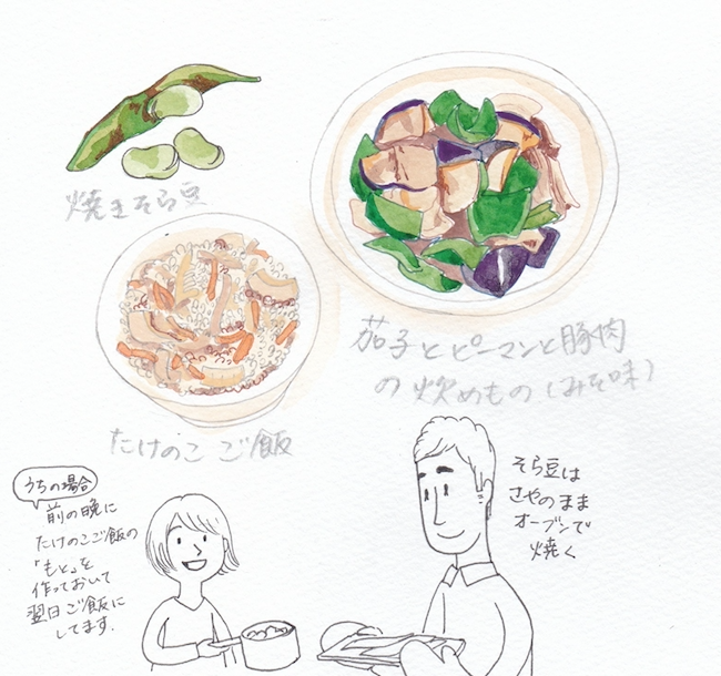 たけのこご飯と茄子とピーマンの味噌炒め あやさん Note