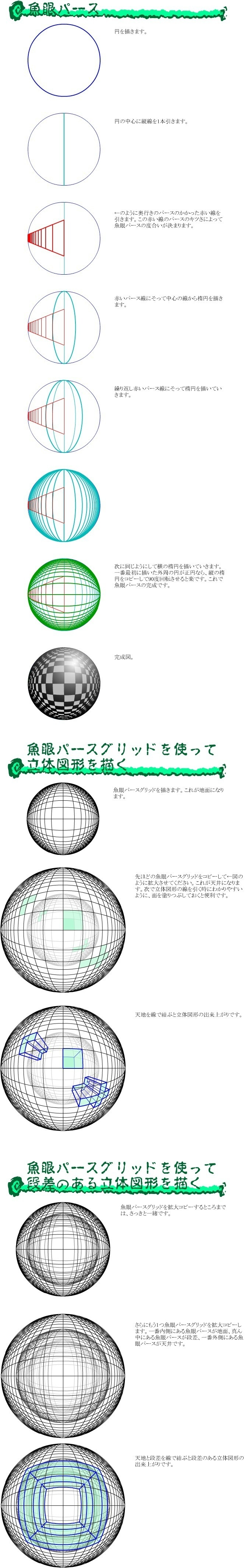 魚眼パースグリッドを使って立体図形を描く ハエポ ハイジ Note