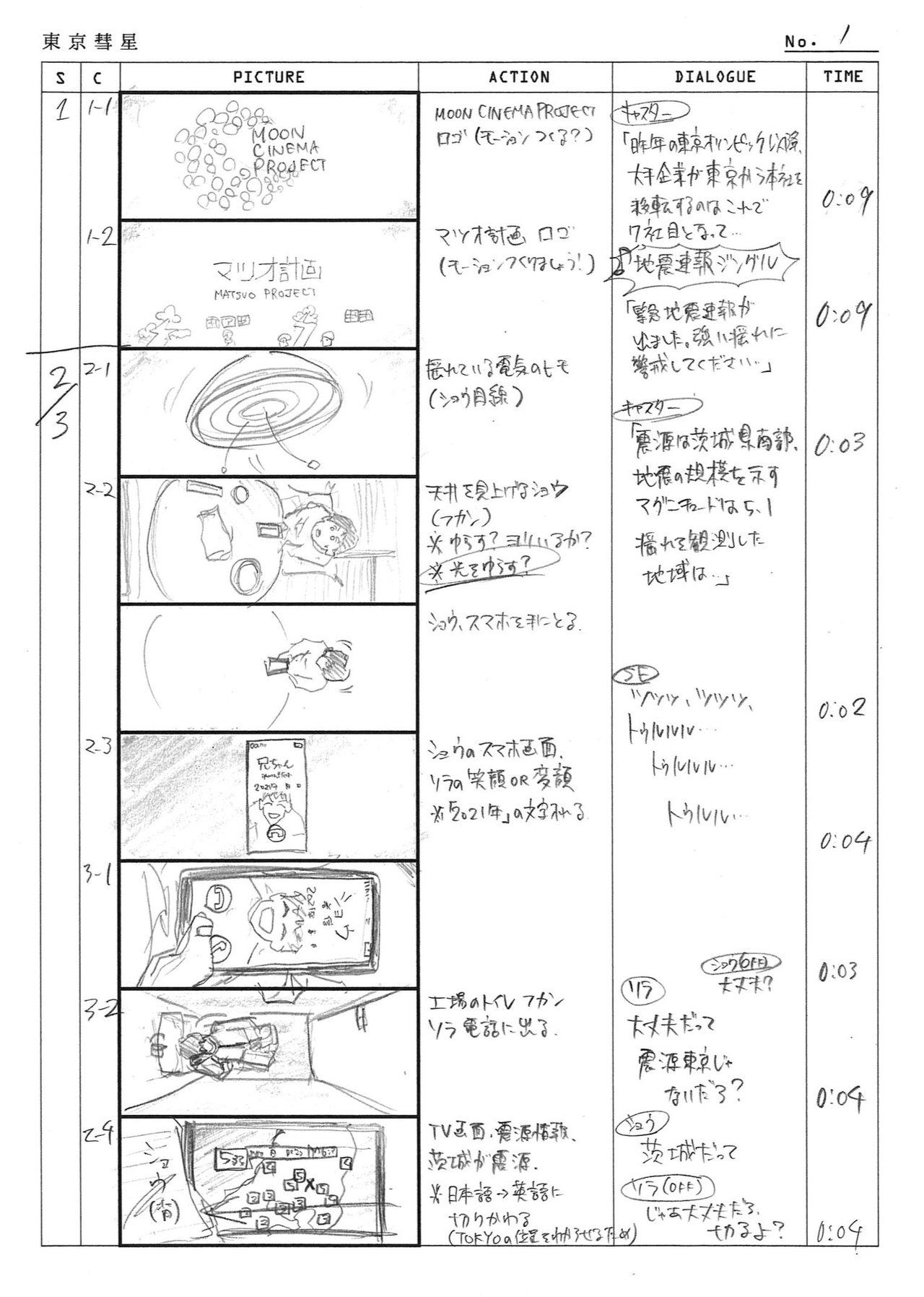 P23 映画 東京彗星 絵コンテ全公開 丨 東京彗星 オンラインパンフレット 付録 洞内 広樹 映像ディレクター 映画監督 Note