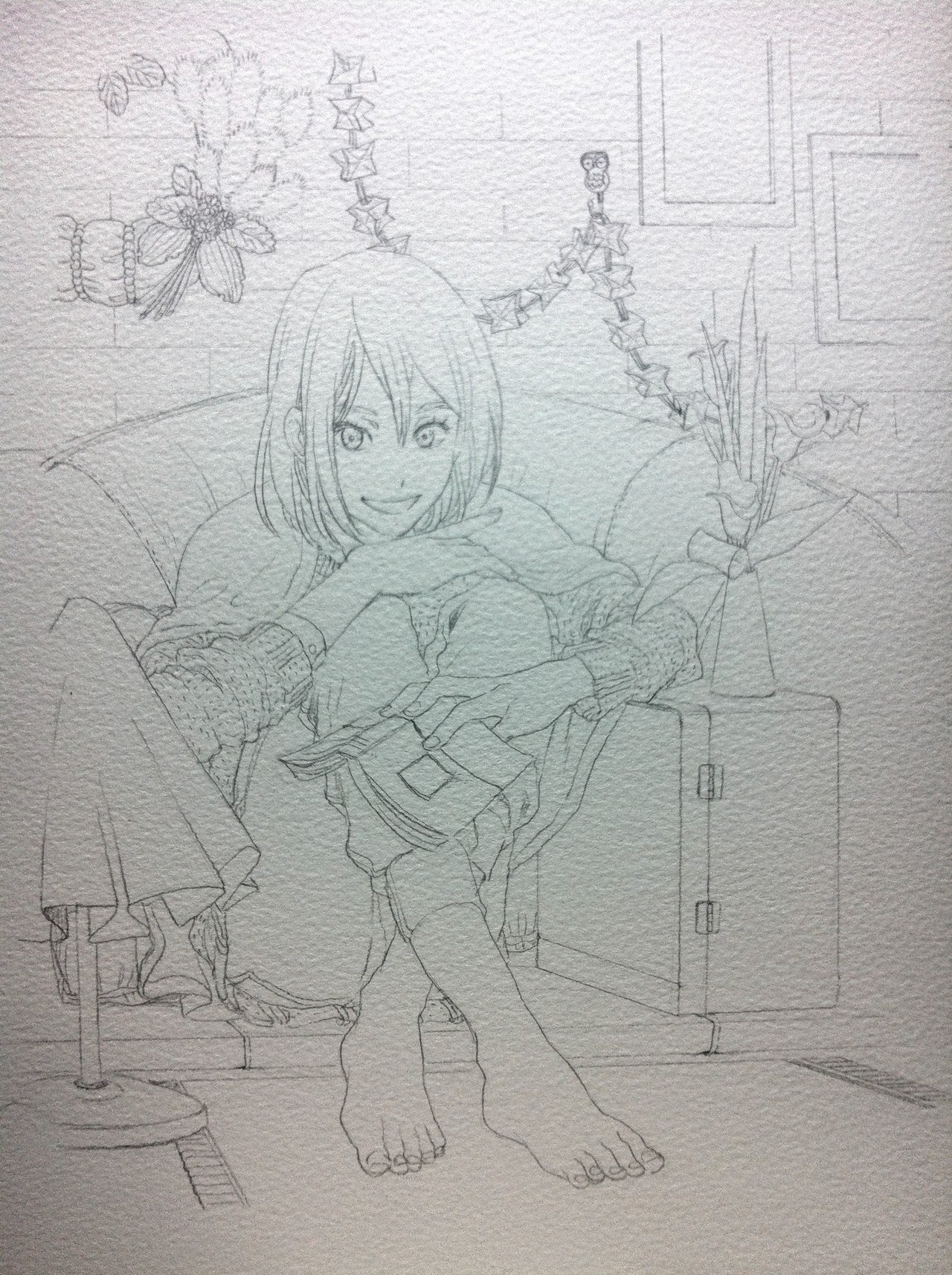 水彩色鉛筆 イラスト制作過程 えんぴつ Note