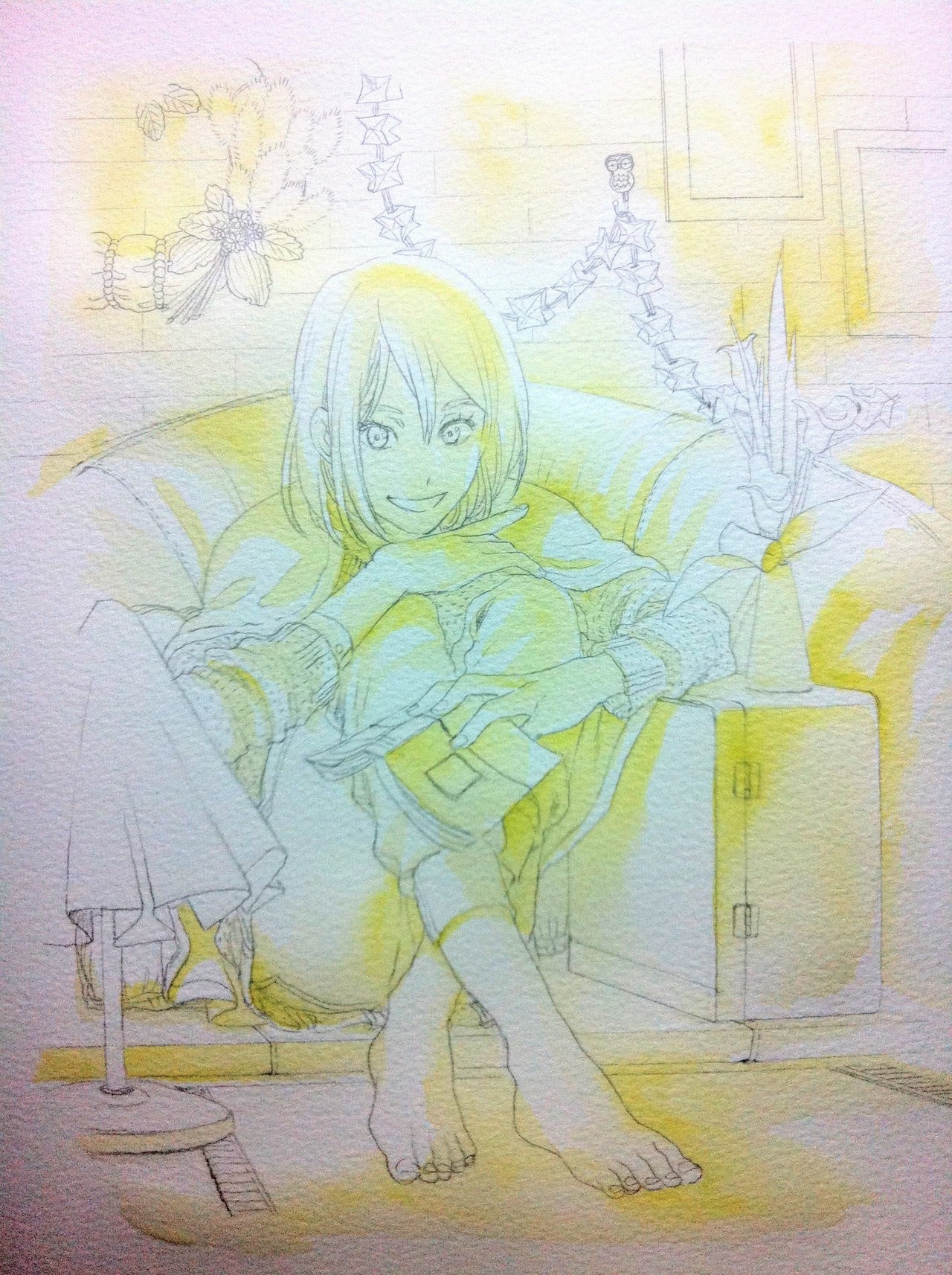 水彩色鉛筆 イラスト制作過程 えんぴつ Note